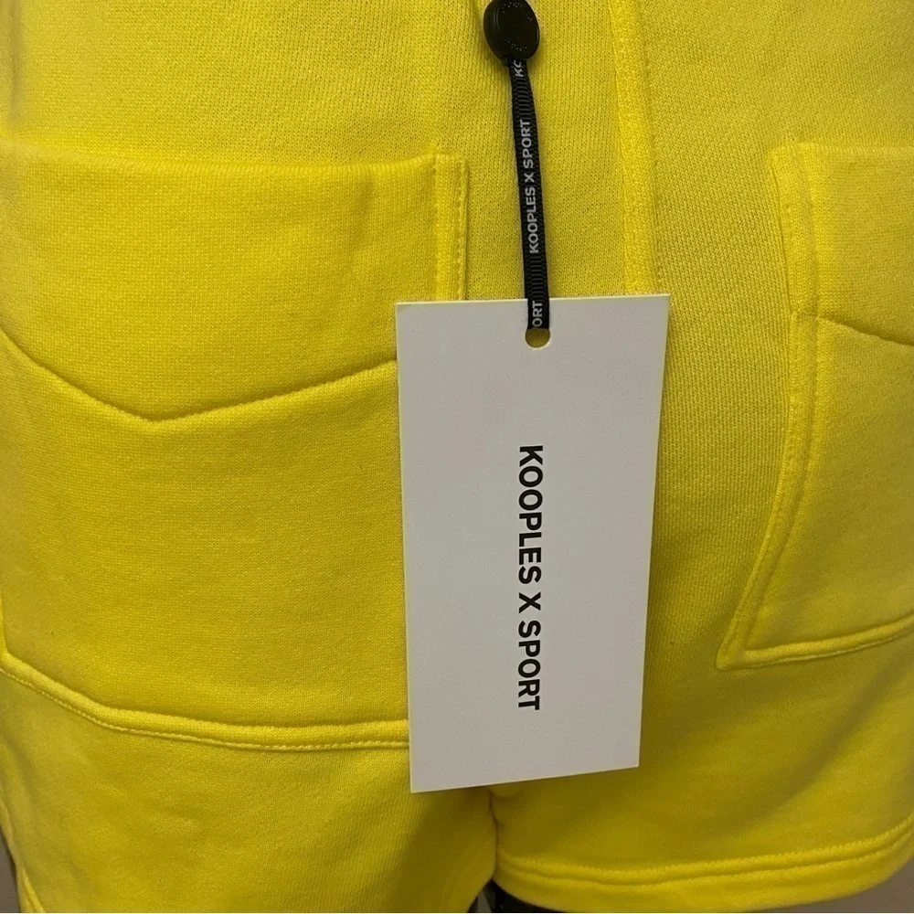 NEW The Kooples x Sport Neon Yellow Logo Fleece Sweat Shorts